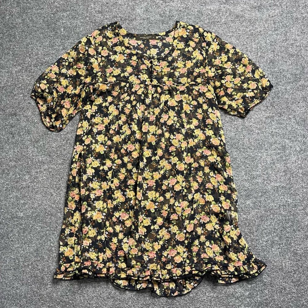 Undercurrent Womens A Line Dress Multicolor Black Floral Empire Waist Mini Y2K M